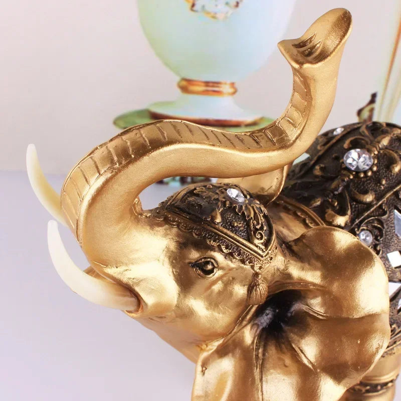 Statue d'éléphant en résine dorée Feng Shui, 1 pièce, Sculpture de coffre d'éléphant élégant, Figurine de richesse porte-bonheur, ornements artisanaux, décoration de maison