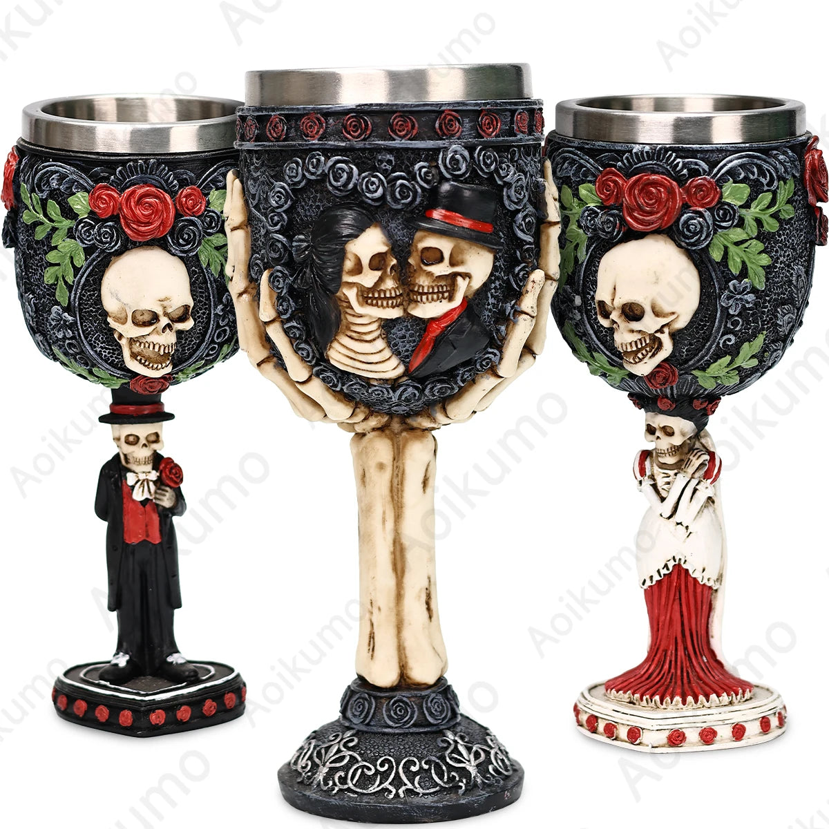 Gobelet gothique Jour des modules de fréquence, Seton Skull, Halloween Bride and Groom, Black Trash, Wine Cup, Friends Gift