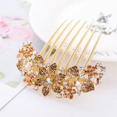 Peigne à cheveux en alliage de strass de luxe, accessoire Vintage élégant, épingle à cheveux fleur en cristal, bâtons pour femmes, accessoires pour cheveux