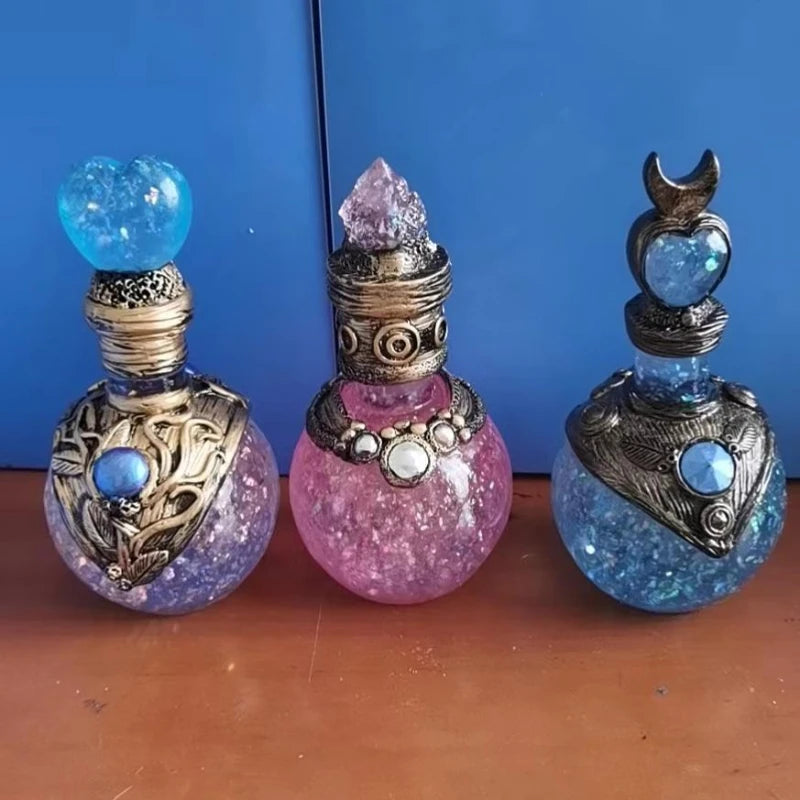 Mini bouteille de potion magique en résine – Ornement mystique pour bureau et décoration intérieure, symbole d’elfes, sagesse et aura protectrice