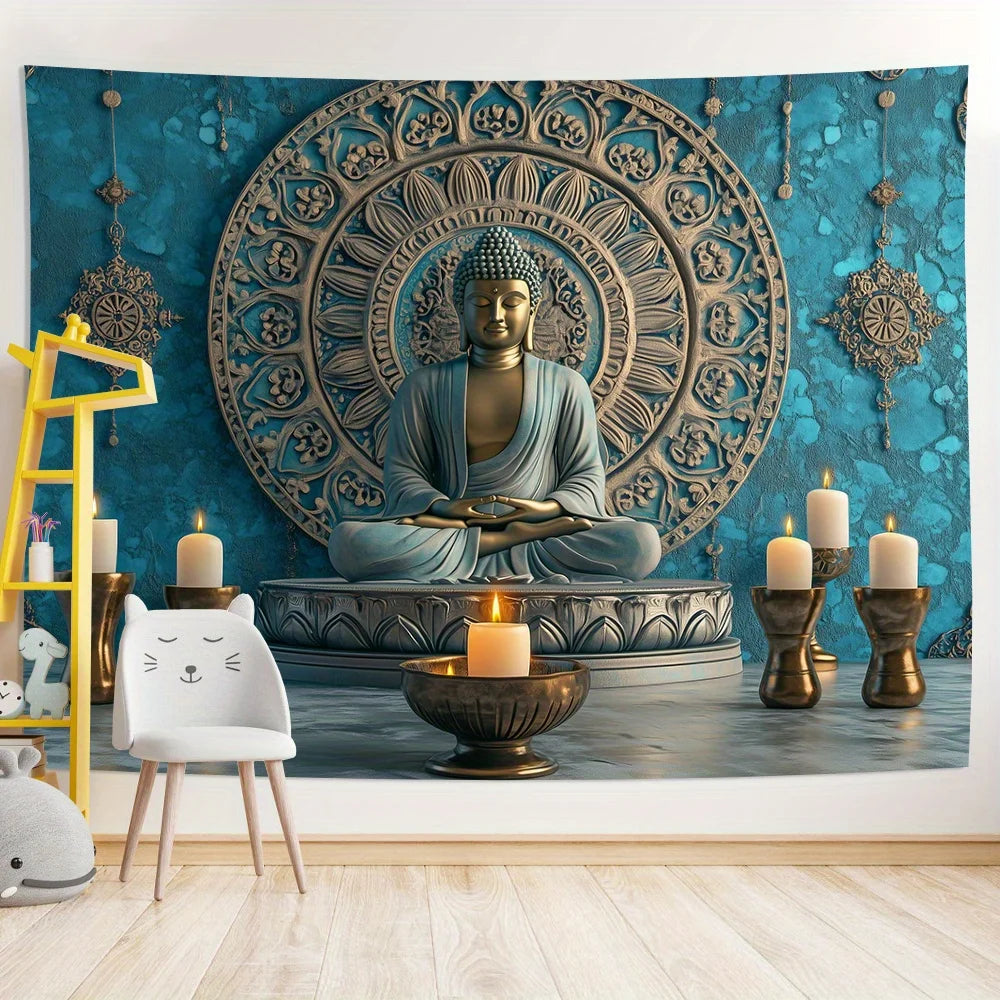 Tapisserie de bouddha 3D, décoration élégante pour la maison et le bureau, en Polyester, adaptée au salon, chambre à coucher, décoration de fête, tapisserie d'art murale