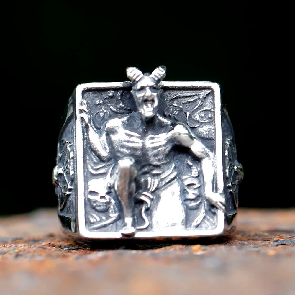 Bagues sataniques pour hommes en acier inoxydable Baphomet tête de chèvre Religion païenne divinité bijoux ange déchu Lucifer livraison gratuite
