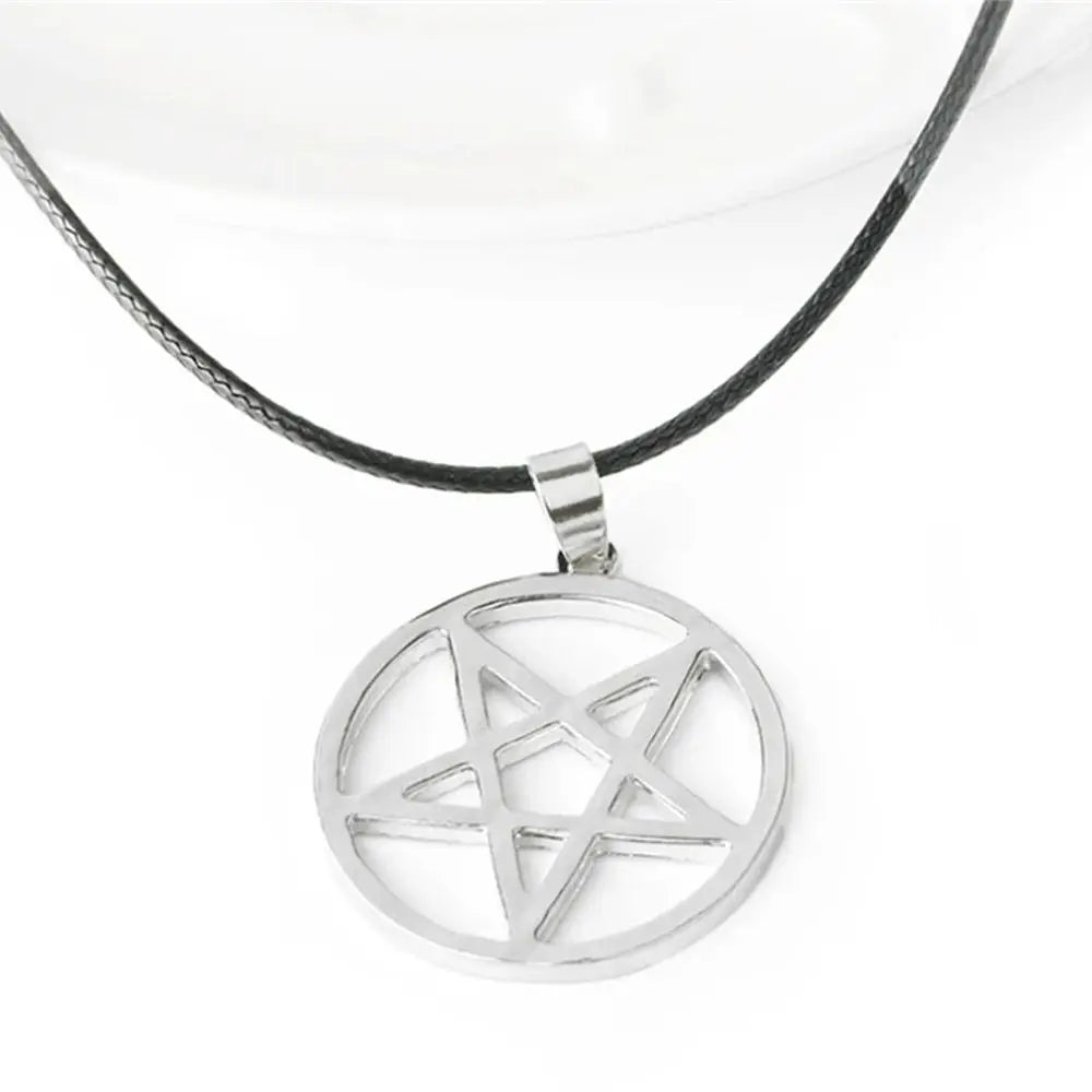 Collier de majordome noir à la mode, pendentif pentagramme Pentacle, Logo Lucifer Satan, signe, bijoux surnaturels pour hommes et femmes