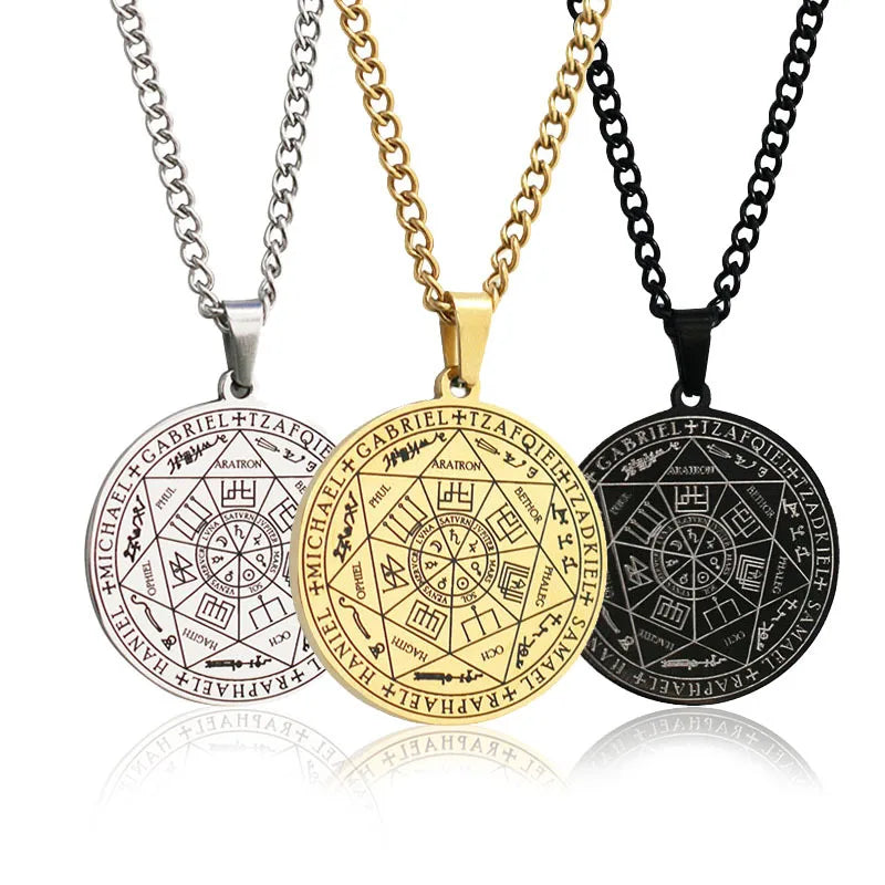 Collier pour hommes pendentif sept archanges Salomon 7 archanges Sigil amulette collier hommes Simple chaîne en acier inoxydable bijoux