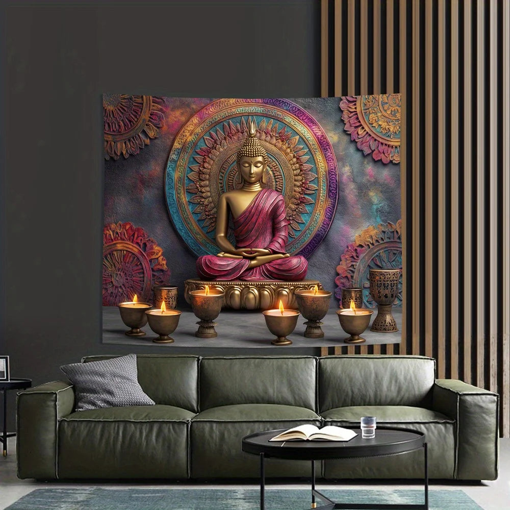 Tapisserie de bouddha 3D, décoration murale élégante en polyester pour salon, chambre à coucher, bureau, idéale pour la maison et l'ambiance de fête