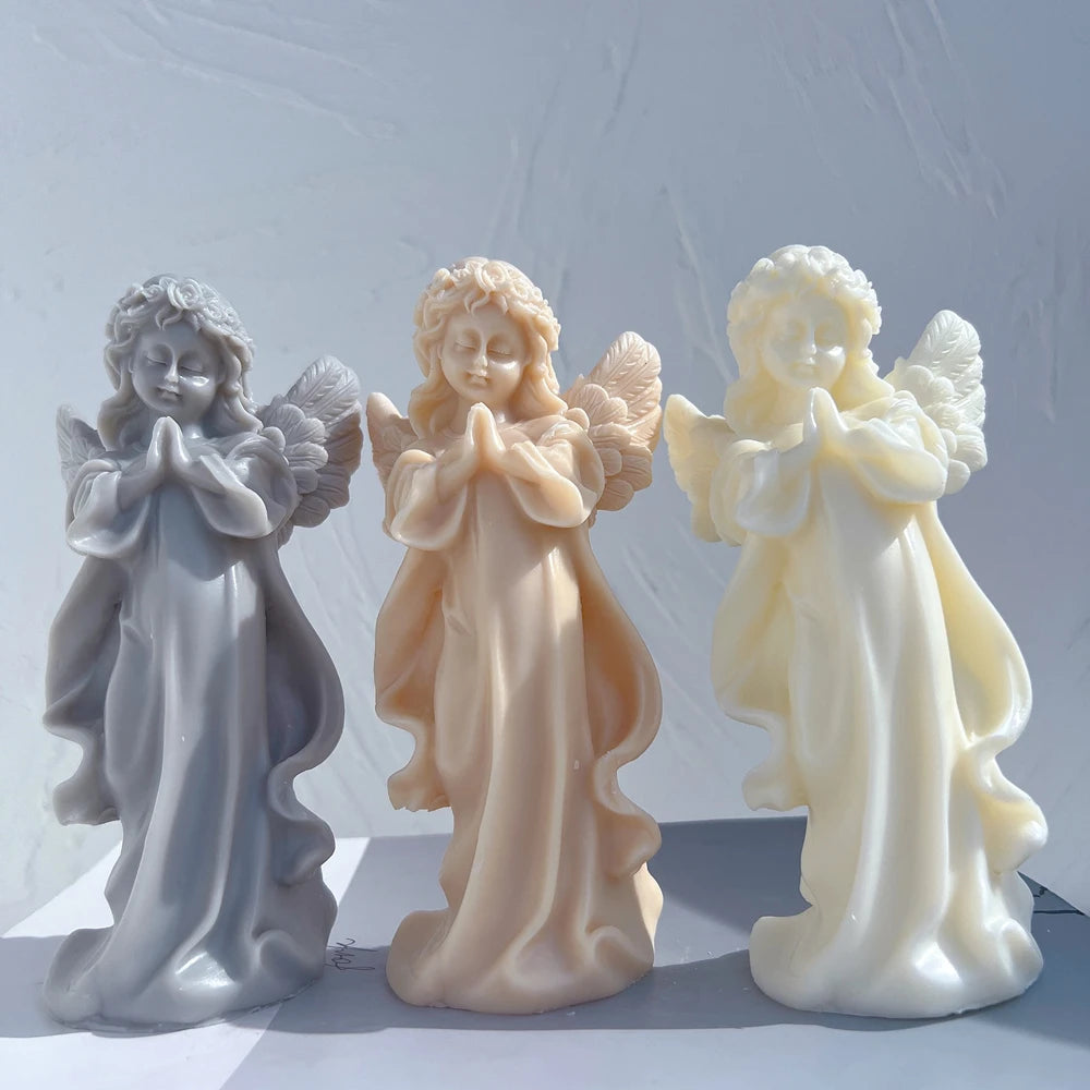 Moule en silicone pour figurine d'ange de fille en prière, sculpture d'art, bougie d'avertissement de soja, chérubin, décoration d'intérieur, artisanat de jardinage