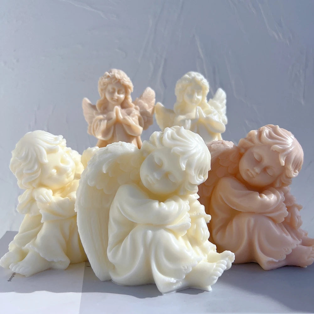 Moule en silicone pour figurine d'ange de fille en prière, sculpture d'art, bougie d'avertissement de soja, chérubin, décoration d'intérieur, artisanat de jardinage
