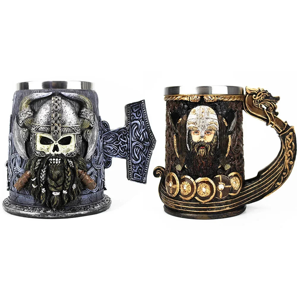 600ML Viking Mug Collection 304 acier inoxydable insérer résine bière Danegeld Tankard café bière tasses tasse Halloween amis cadeau