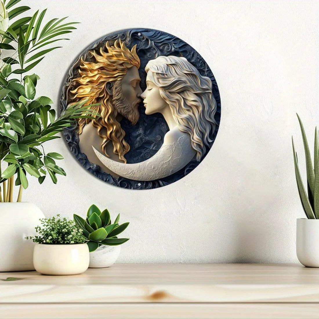 Panneau mural en métal aluminium soleil et lune, Plaque ronde rétro pour la maison, décor de cuisine café, Art mural résistant aux intempéries