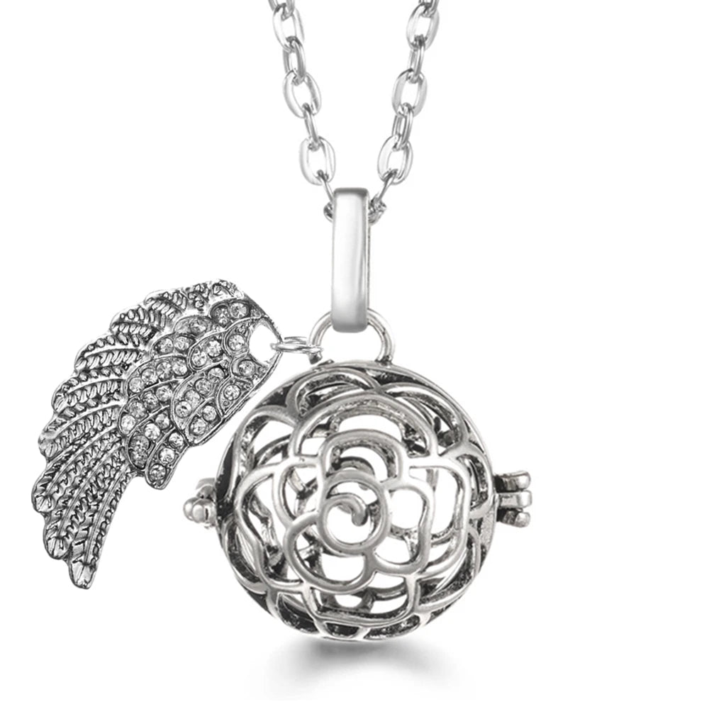 Collier Bola Mexique avec ailes d'ange, arbre de vie – diffuseur d'huile essentielle aromathérapie, pendentif parfumé pour femme, idée cadeau raffinée.