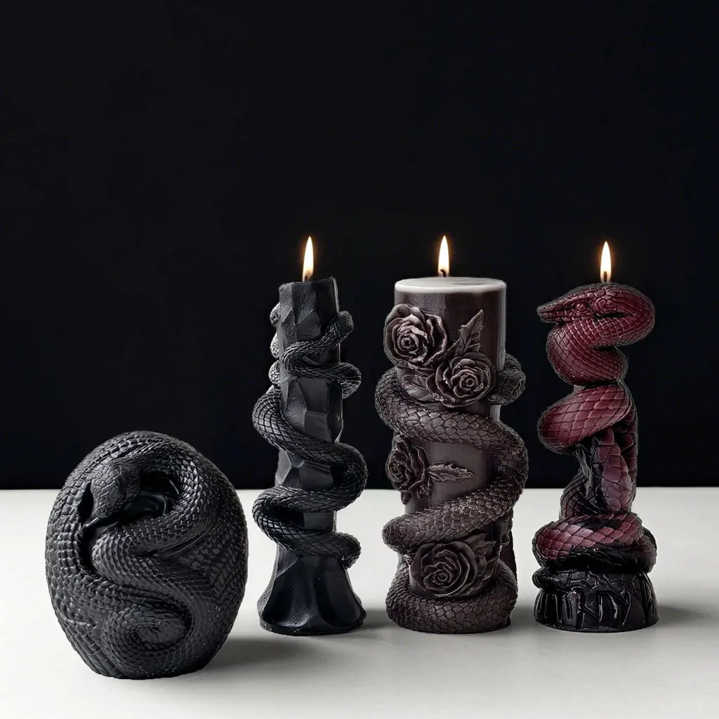 Moule en silicone pour bougie pilier serpent en relief – création artisanale et aromatique Halloween