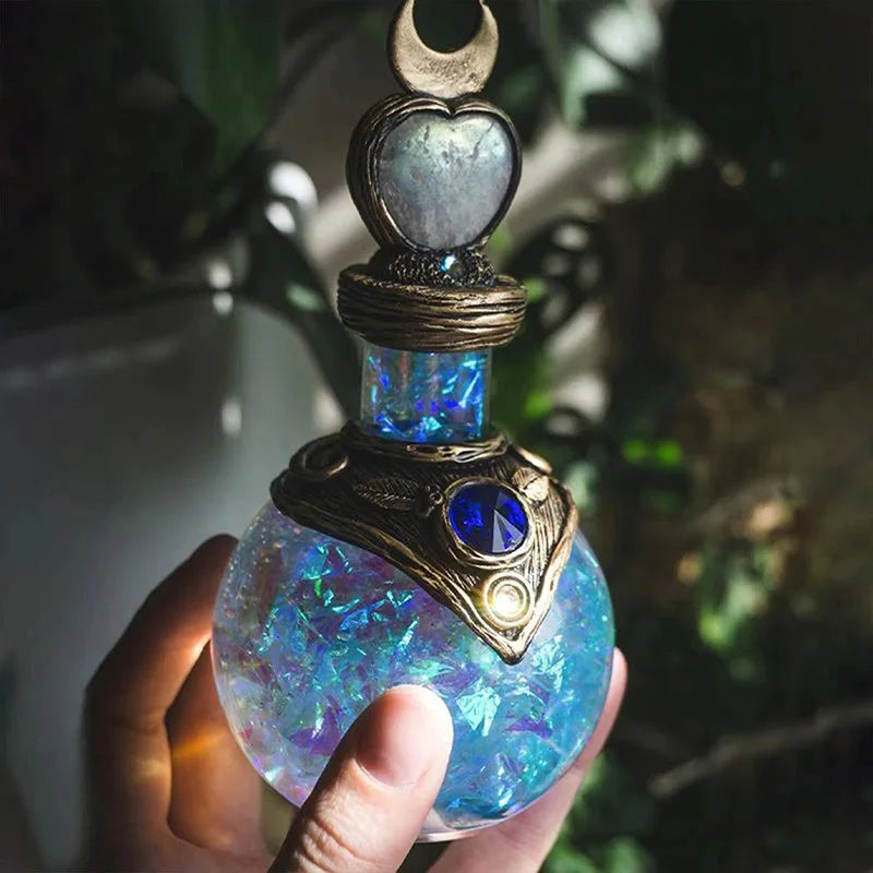Mini bouteille de potion magique en résine – Ornement mystique pour bureau et décoration intérieure, symbole d’elfes, sagesse et aura protectrice