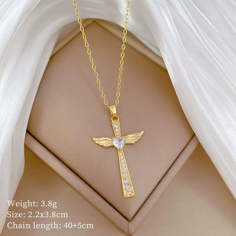 Collier ailes d'angle en acier inoxydable CZ, serpent Ouroboros, baguette magique, caducée, Asclepius, colliers, médicaux d'urgence, bijoux