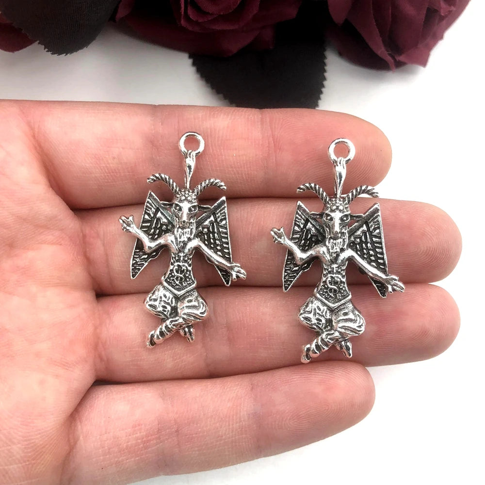 2 pièces gothique Baphomet chèvre satanique Lucifer Sigil pendentif collier à faire soi-même porte-clés boucles d'oreilles accessoires de bijoux faits à la main