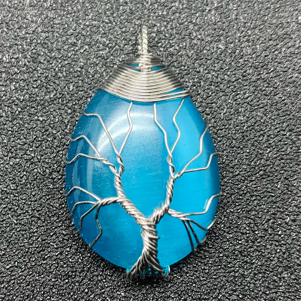 Pendentif en pierre naturelle pour femme, breloques en cristal, arbre de vie fait à la main, goutte d'eau, bijoux de déclaration, cadeau de bricolage, mode