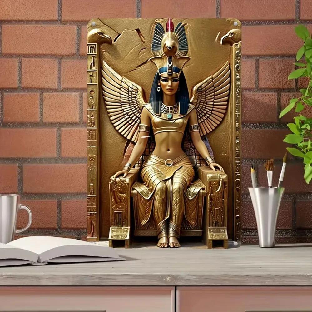 Magnifique panneau métallique ailes de la déesse égyptienne Isis – Art mural résistant aux intempéries imprimé UV pour toute zone intérieure ou extérieure