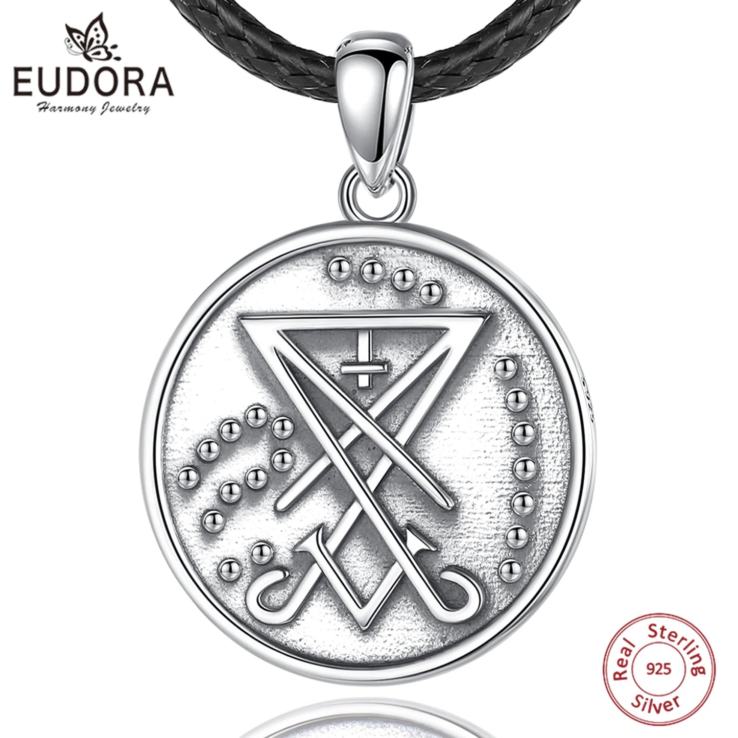 Eudora-Pendentif de l'église de Satan en argent regardé 925, symbole satanique, sceau de Lucifer, Lavey, collier de sécurité GNE, cadeau de bijoux