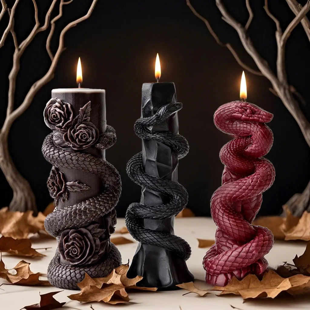 Moule en silicone pour bougie pilier serpent en relief – création artisanale et aromatique Halloween