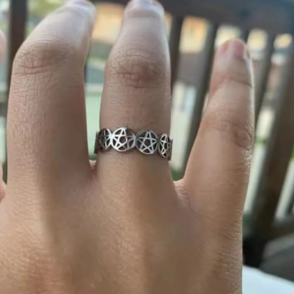 COOLTIME – bague pentagramme surnaturel pour femmes, en acier inoxydable, géométrique, circulaire, Pentacle, Couple, bijoux cadeau