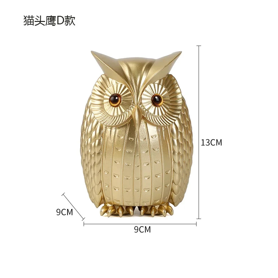 Statue de hibou en résine, Figurines de hibou doré mignon, décoration nordique pour la maison, Sculpture animale, artisanat intérieur de salon, ornements de bureau