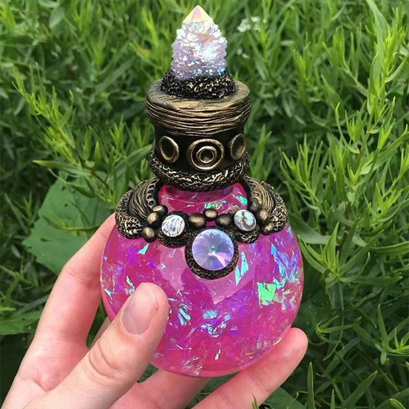 Mini bouteille de potion magique en résine – Ornement mystique pour bureau et décoration intérieure, symbole d’elfes, sagesse et aura protectrice