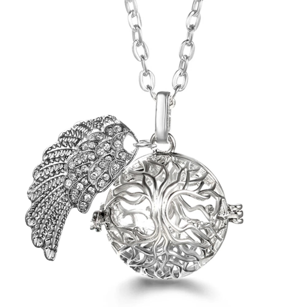 Collier Bola Mexique avec ailes d'ange, arbre de vie – diffuseur d'huile essentielle aromathérapie, pendentif parfumé pour femme, idée cadeau raffinée.