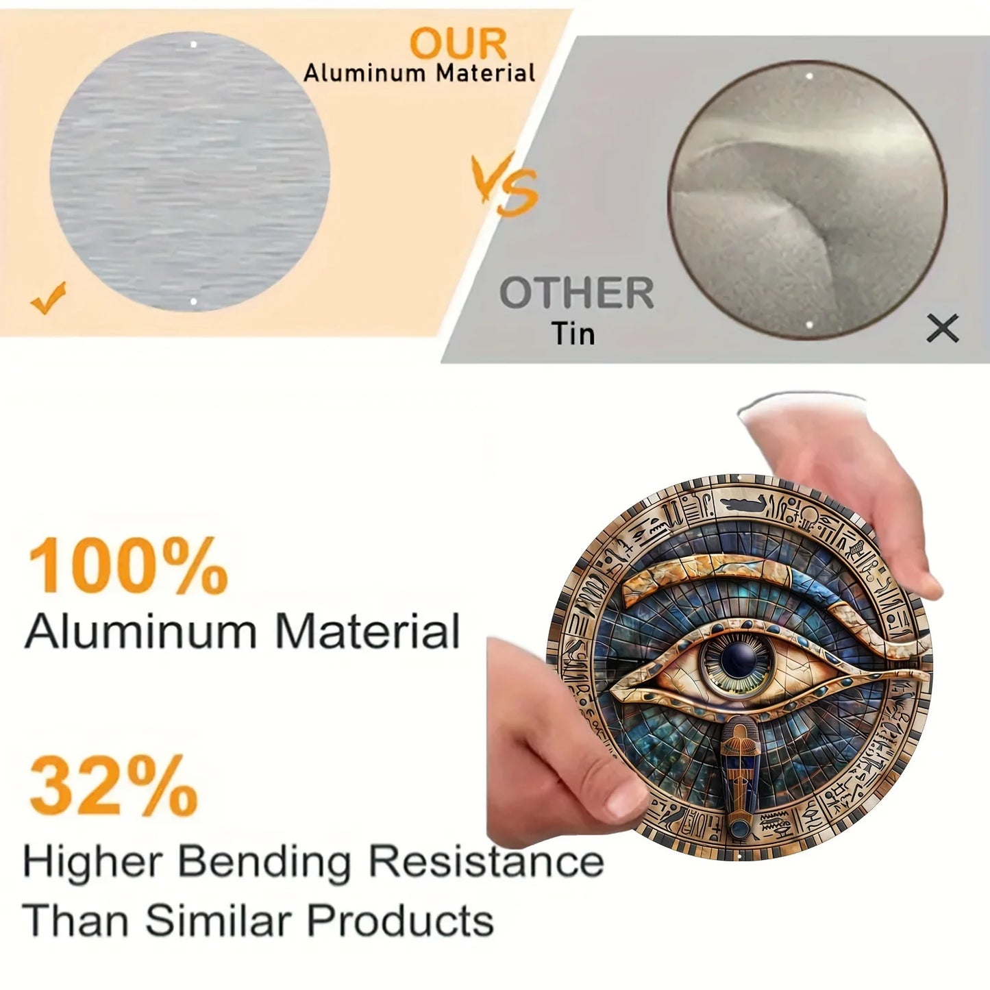 Panneau égyptien œil d'horus : matériau 100 % aluminium, aspect 3D, 8 x 8 pouces, décoration murale de bain, décoration d'intérieur, décoration de chambre, décor de ferme