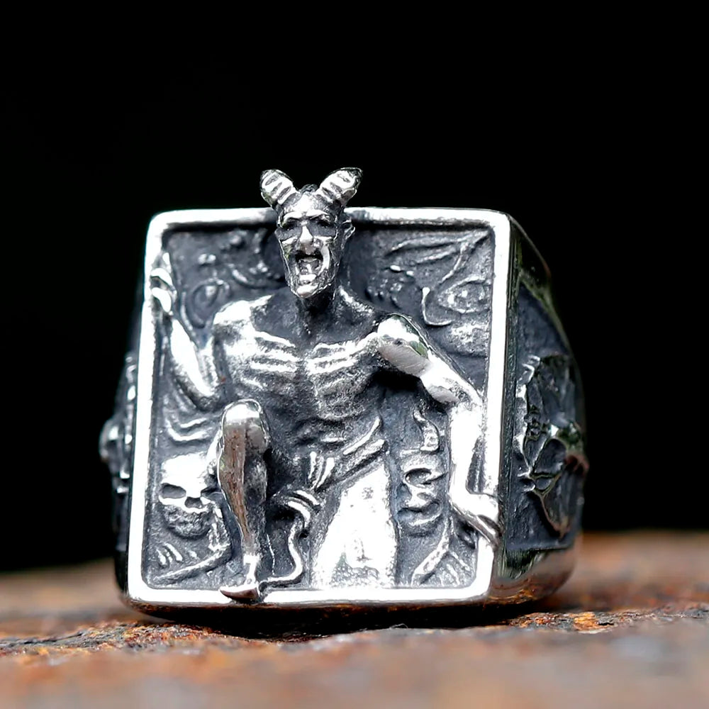 Bagues sataniques pour hommes en acier inoxydable Baphomet tête de chèvre Religion païenne divinité bijoux ange déchu Lucifer livraison gratuite