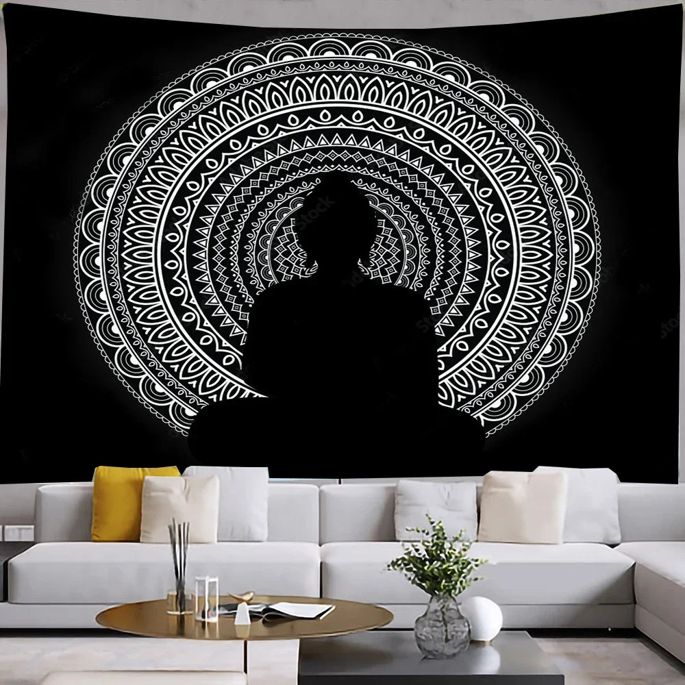 Tapisserie de méditation de bouddha indien, décoration de chambre à coucher, mandala bohème, confection murale, yoga, polymères, serviette de plage, décoration d'intérieur