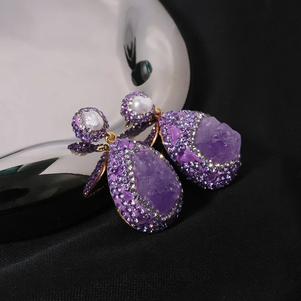 Ensemble de collier et boucles d'oreilles en améthyste naturelle et Zircon, bijoux de luxe de Style coréen pour femmes et filles, cadeau GS0198