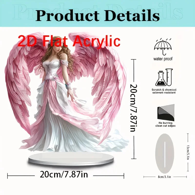 Ailes d'ange en acrylique bohème plates 2D/Statue de gardien avec Base/décoration de bureau multifonctionnelle