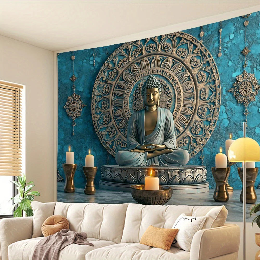 Tapisserie de bouddha 3D, décoration élégante pour la maison et le bureau, en Polyester, adaptée au salon, chambre à coucher, décoration de fête, tapisserie d'art murale