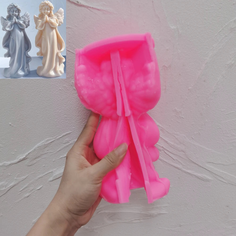 Moule en silicone pour figurine d'ange de fille en prière, sculpture d'art, bougie d'avertissement de soja, chérubin, décoration d'intérieur, artisanat de jardinage