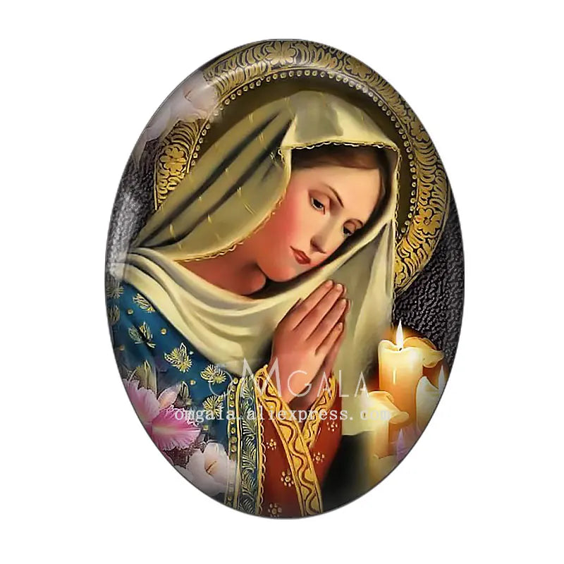 Cabochon Ovale en Verre à Dos pio, 10 Pièces, Motifs Rétro Vierge Marie et Bébé Jésus, 13x18mm/18x25mm/30x40mm