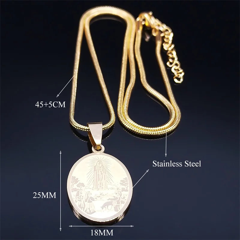 Vierge Marie pendentif croyant collier pour femmes en acier inoxydable religieux catholique clavicule chaîne colliers ras du cou bijoux N2056