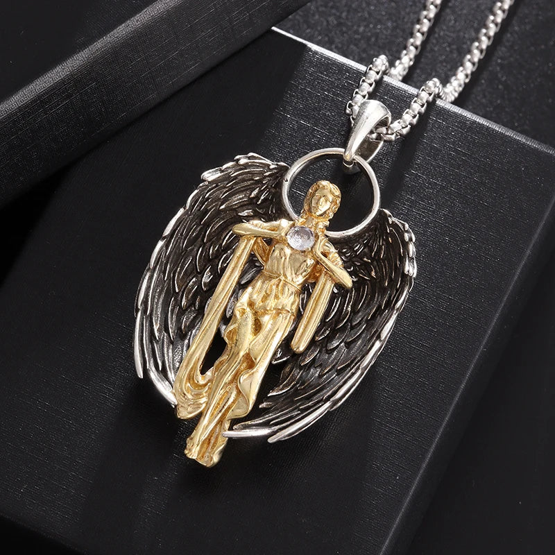 Collier ange gardien couleur or pendentif ailes d'ange Style rétro pendentif bijoux en gros