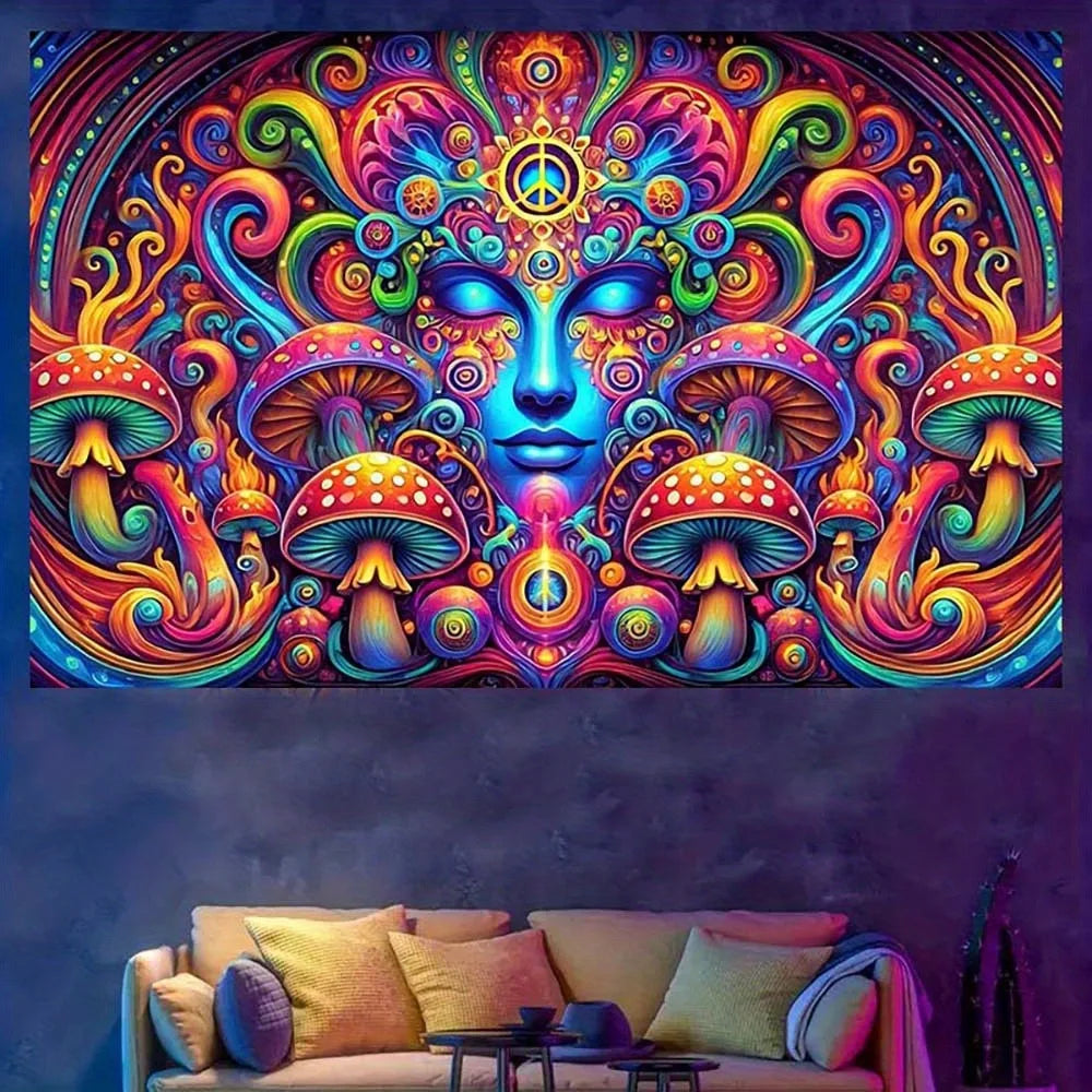 Tapisserie Mandala champignon Trippy: artistique psychédélique, tapisserie UV tenture murale chambre décoration de fête à domicile