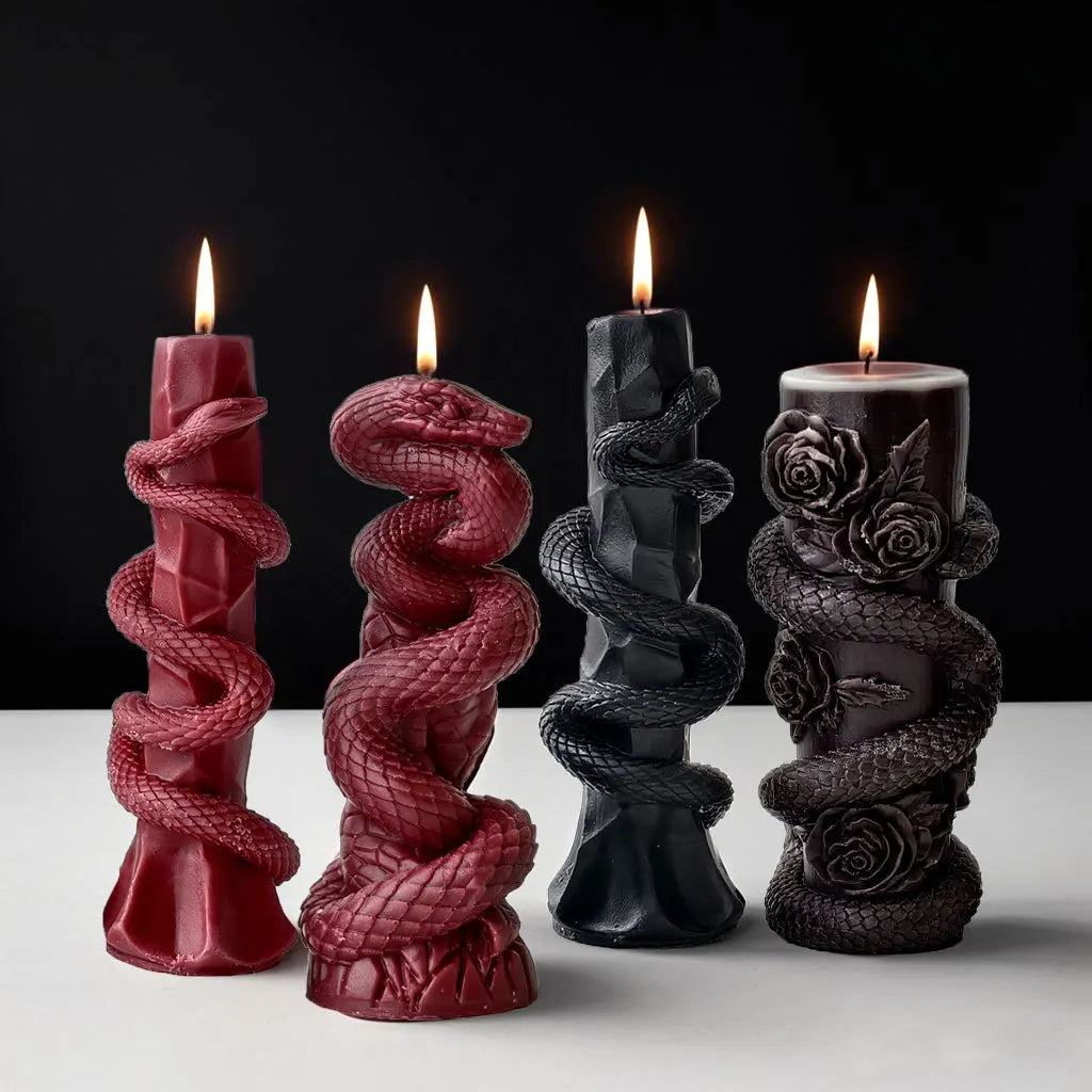 Moule en silicone pour bougie pilier serpent en relief – création artisanale et aromatique Halloween