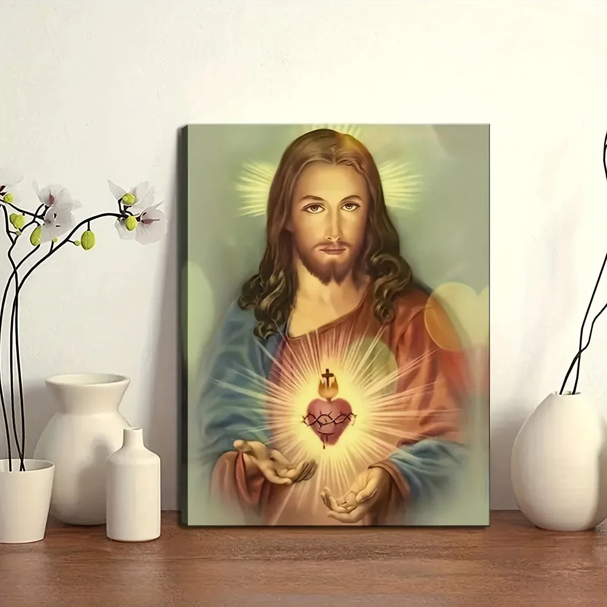 Toile de peinture abstraite de jésus, saint cœur, affiche d'art mural, miséricorde divine, image chrétienne catholique, décoration de maison, sans cadre, 1 pièce