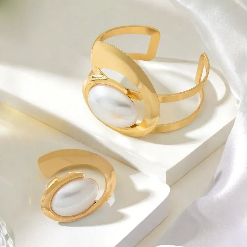 Ensemble de bagues et Bracelets en spirale de perles exagérées pour femmes et filles, bijoux de personnalité géométrique à la mode, cadeau de fête de vacances OL S247