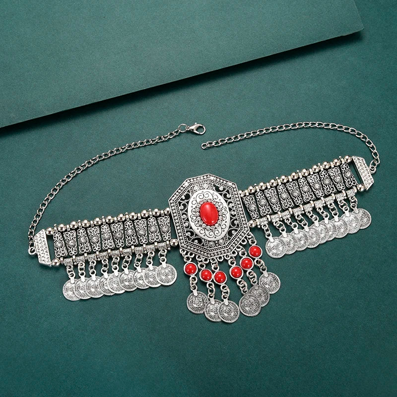 Collier ethnique pour femmes, ras du cou, bohème, Vintage, creux, géométrique, cristal, strass, perles, pièce de monnaie, pompon, bijoux