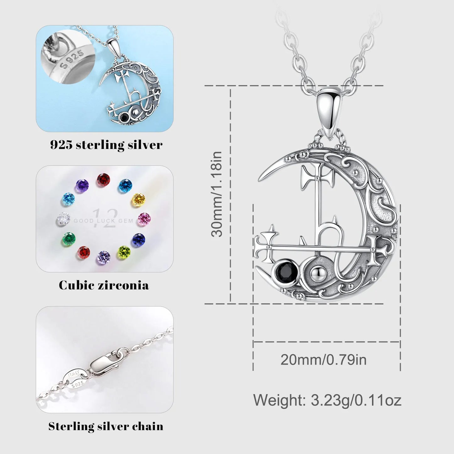 Eudora 925 argent Sterling Lilith lune collier pour femmes homme Vintage démon Lilith Sigil pendentif personnalité bijoux cadeau de fête