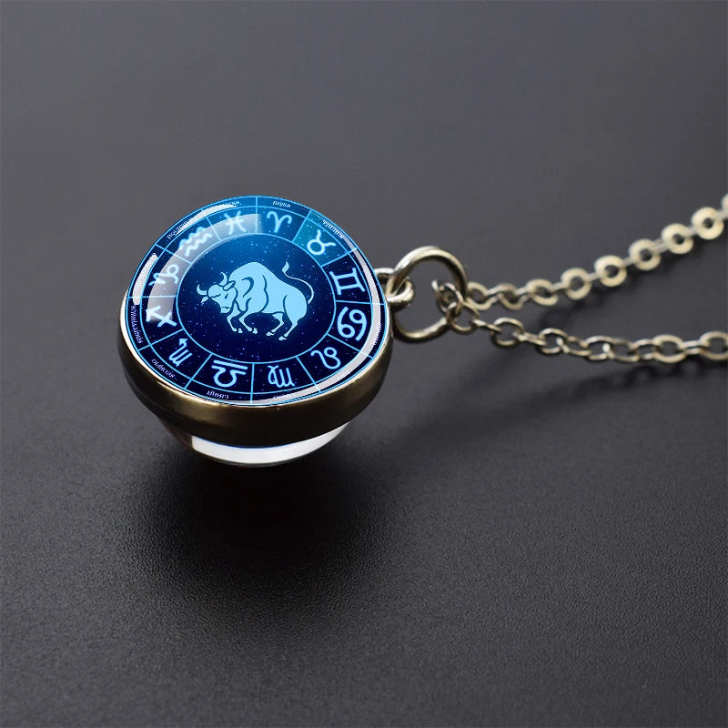 Pendentif boule de verre double face pour femme, signes du zodiaque, équiprésidence, 12 constellations, planète, bélier, lion, vierge, bijoux, cadeau