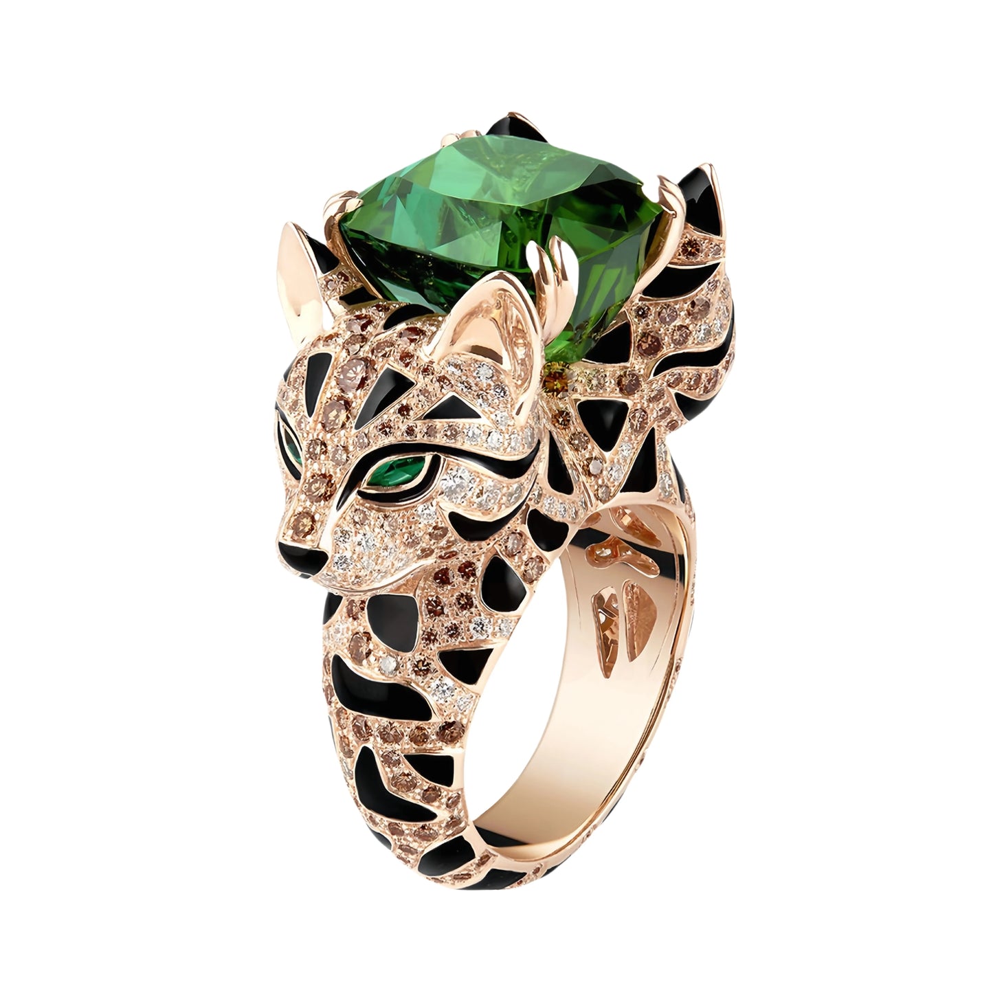 Bague Femme Argent Sterling 925 Émeraude et Diamant Haute Teneur en Carbone Design Léopard Or