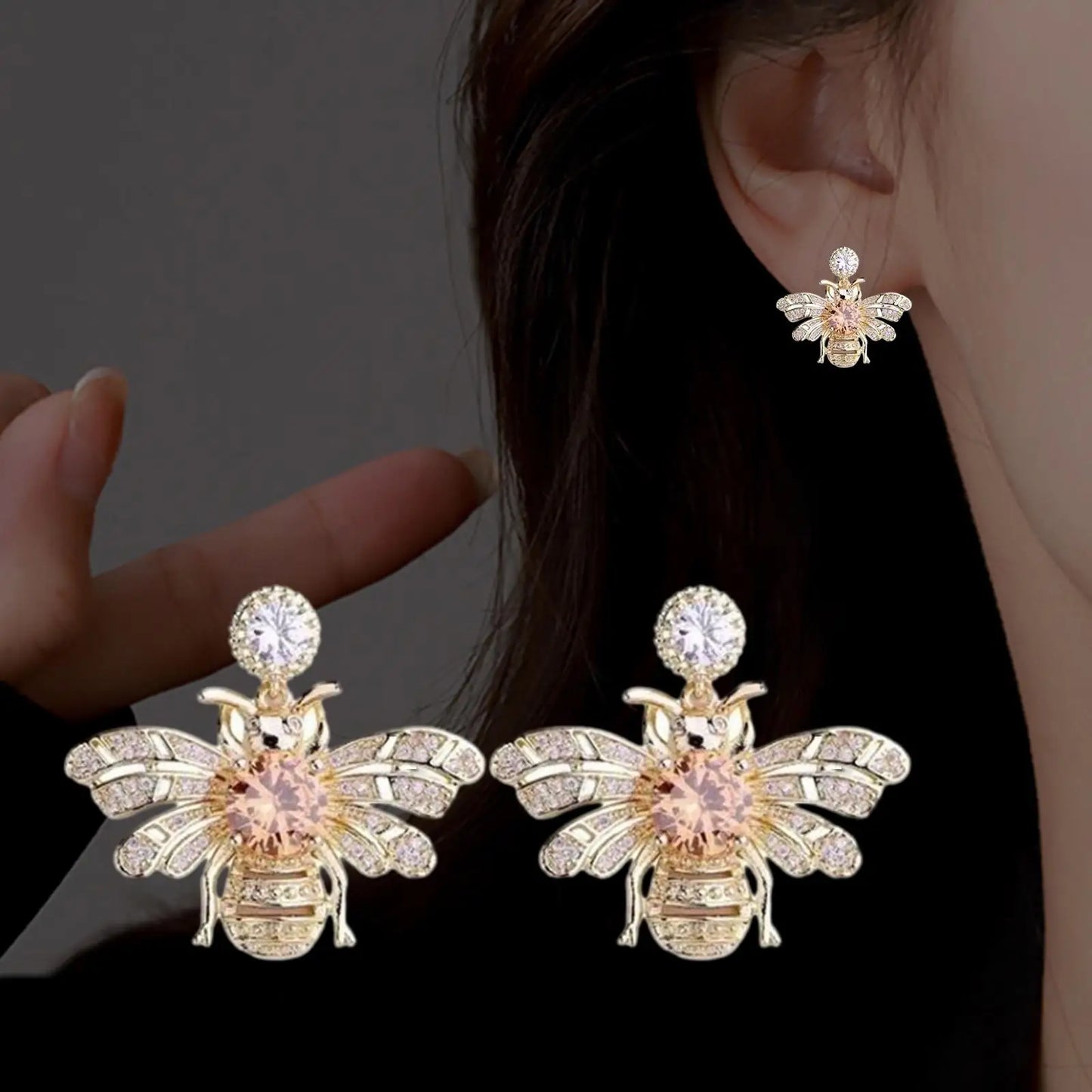 Boucles d'oreilles abeille en strass – bijoux élégants et raffinés, parfaits pour la Saint-Valentin, mariages et occasions festives.