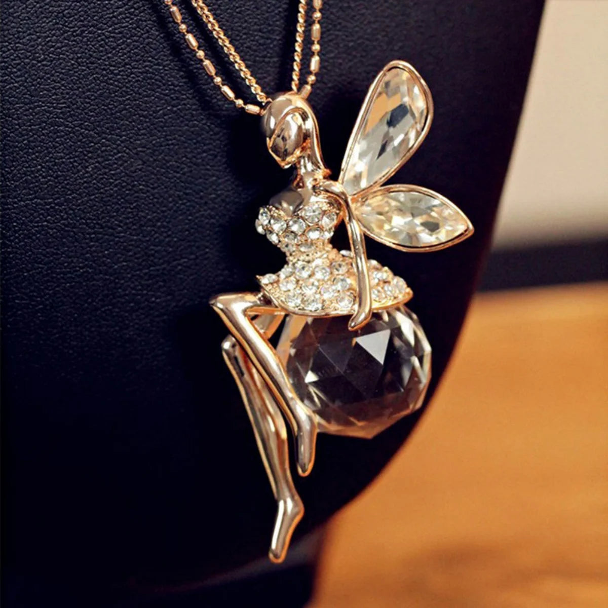 Collier avec pendentif ange ailes en cristal pour femmes et hommes, breloque élégante, Vintage, belle fée, longue chaîne de pull, bijoux de mariage