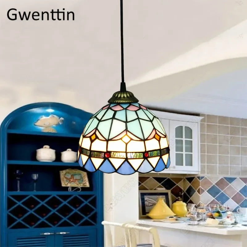 Vitrail suspension lampe salle à manger lustres plafond suspension chambre luminaire maison Luminaria Tiffanydecor