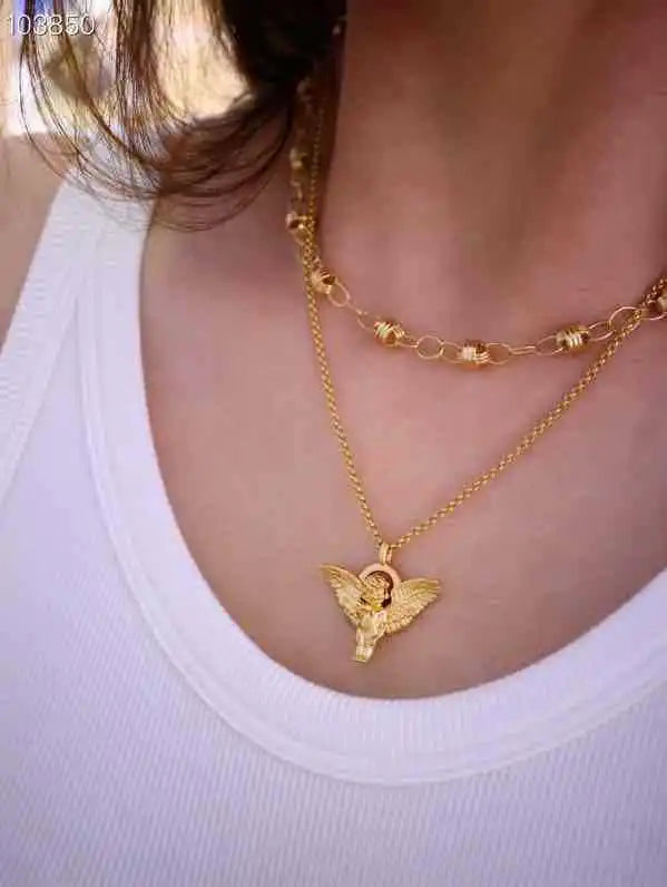 Collier ange gardien couleur or pendentif ailes d'ange Style rétro pendentif bijoux en gros
