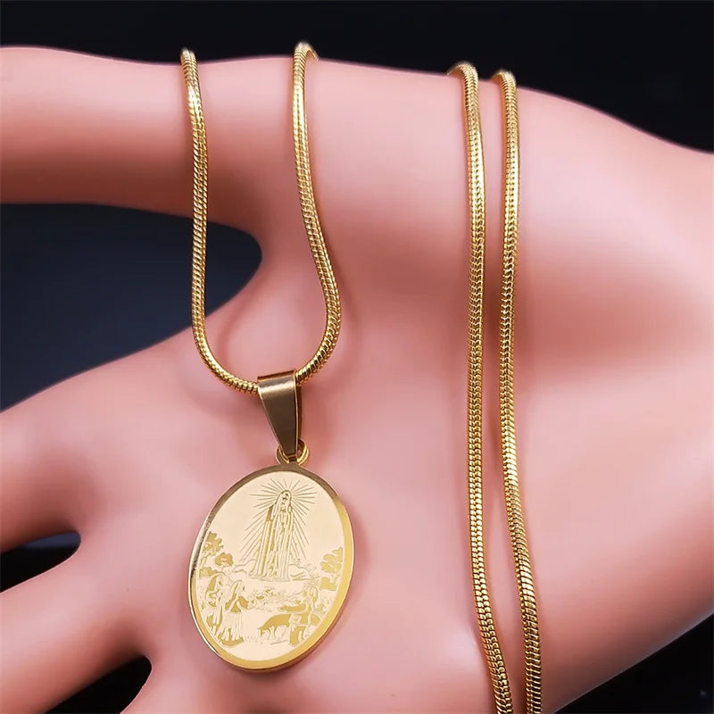 Vierge Marie pendentif croyant collier pour femmes en acier inoxydable religieux catholique clavicule chaîne colliers ras du cou bijoux N2056
