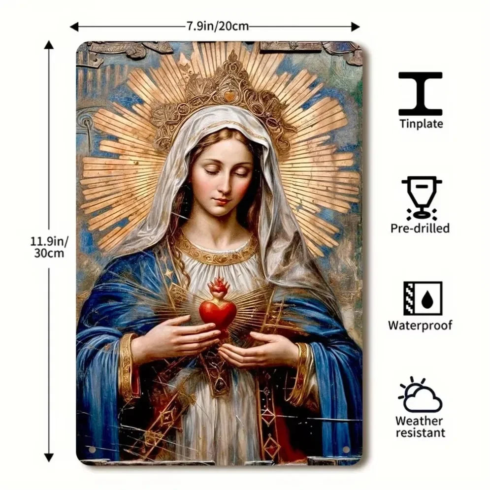 Peinture en feuille de fer pour décoration de maison, panneau métallique en forme de cœur sacré de la vierge marie, décoration murale 2D pour plusieurs espaces, super cadeau religieux